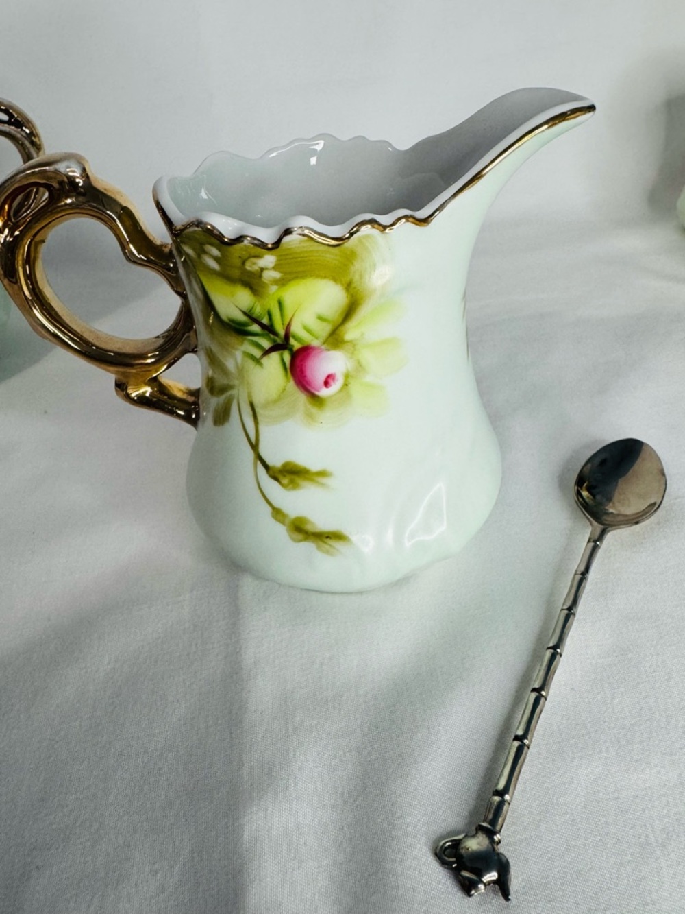 Vintage Lefton China Hand Painted Rose Gold Trim-Creamer+Sugar+Salt&Pepper+Spoon - Picture 9 of 16